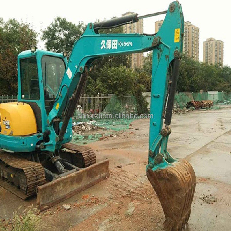 Excavadora japonesa de calidad usada Kubota 155 pequeña de 5,5 toneladas mini excavadora de segunda mano con cuchilla y línea de rotor